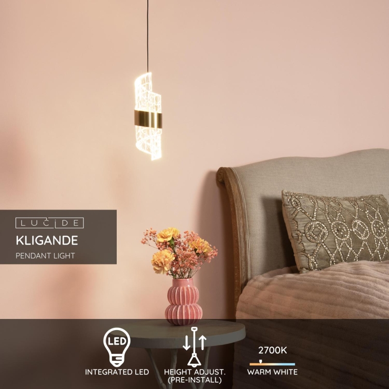 Lucide KLIGANDE - Závesné svietidlo - Ø 13 cm - LED - 1x9W 2700K - Matt Gold / Mosadz